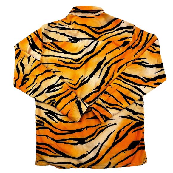 Retro Rifle Shirt Men Medium Orange Black Tiger Animal Print Hunting Safari - Picture 8 of 11